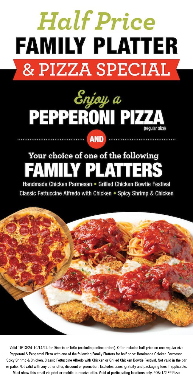 Deal Alert! Half Price Pepperoni Pizza and Family Platter Today & Tomorrow
