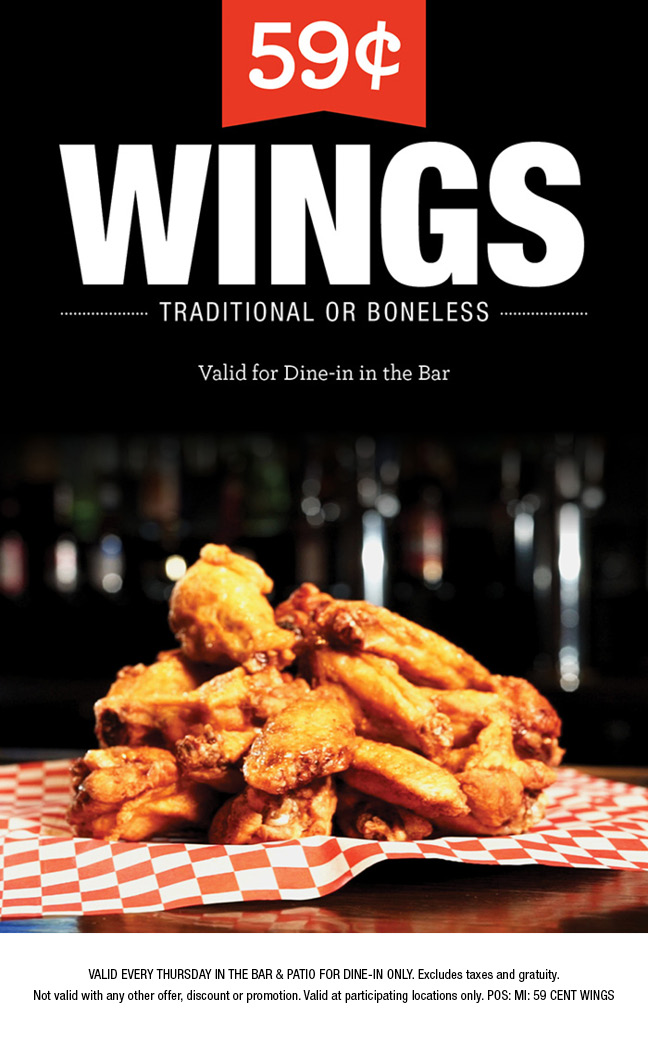 Join us for 59 CENT WINGS and to watch Football on Thursdays in the bar @ Johnny Carinos!